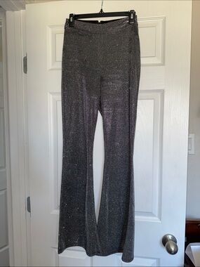 Crystal Sky Sparkle Flared Lounge Pants - Silver-Black NWOT XS 25” waist